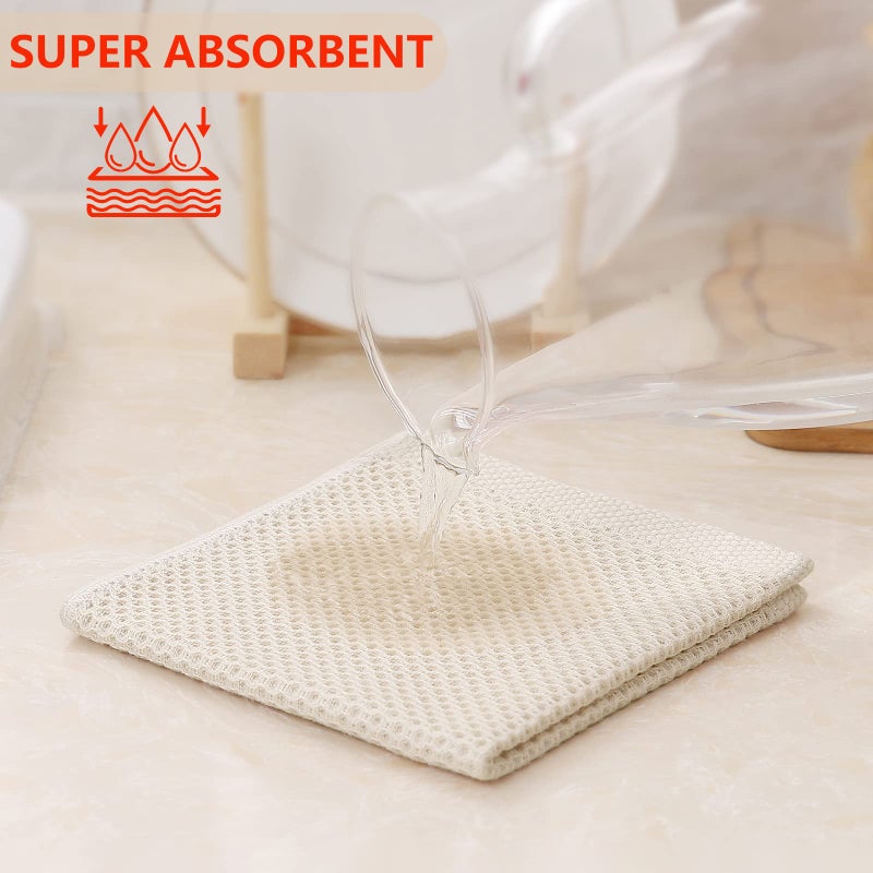 Kitinjoy 100% Cotton Kitchen Dish Cloths, 6-Pack Waffle Weave Dish Towels for Drying Dishes Super Soft Absorbent Quick Drying Dish Rags, 12 X 12 Inches, Beige - Image 3